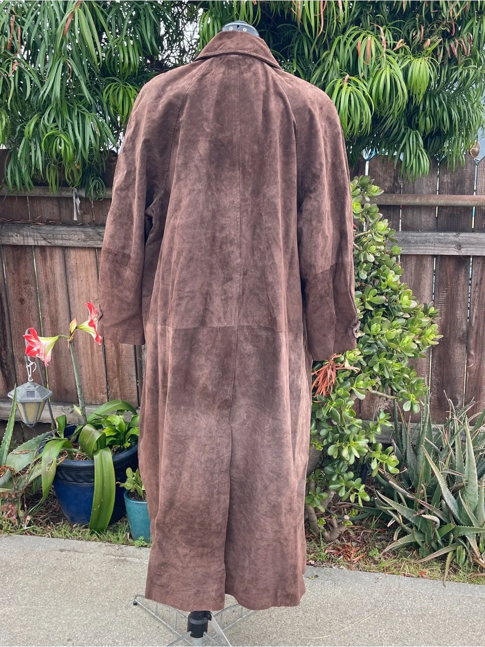 Vintage Y2K Express Women's Brown Suede Leather Trench Coat - size L - Picture 5 of 14